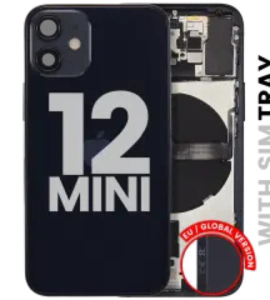 Apple iPhone 12 Mini Housing with Small Parts (No Charger Flex) - Black Pulled C