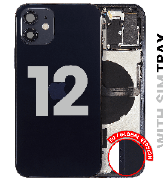 Apple iPhone 12 Housing with Small Parts (No Charger Flex) - Black Pulled C