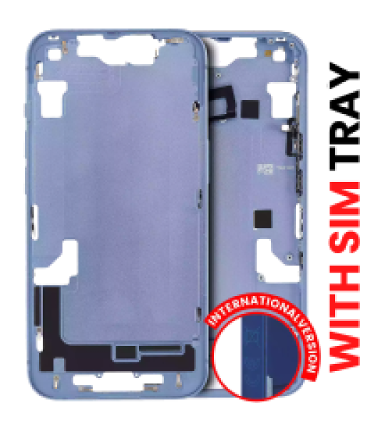 Apple iPhone 14 Middle Frame with Small Parts (No Charger Flex) - Blue AM Plus
