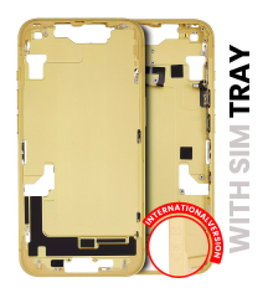 Apple iPhone 14 Middle Frame with Small Parts (No Charger Flex) - Yellow Pulled A