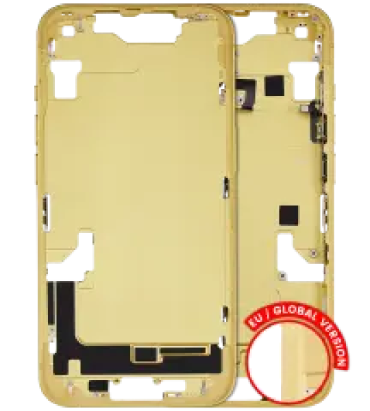 Apple iPhone 14 Middle Frame with Small Parts (No Charger Flex) - Yellow Pulled B