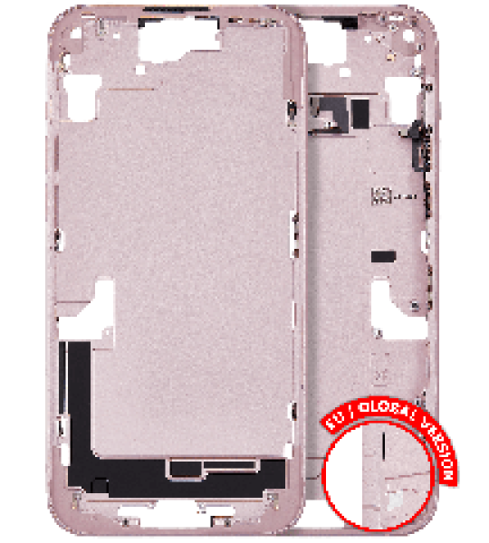Apple iPhone 15 Plus Middle Frame with Small Parts (No Charger Flex) - Pink Pulled C