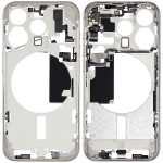 Apple iPhone 15 Pro Middle Frame with Small Parts (No Charger Flex) - White Titanium Pulled A