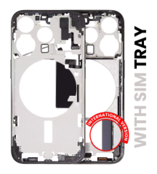 Apple iPhone 15 Pro Middle Frame with Small Parts (No Charger Flex) - Black Titanium Pulled A