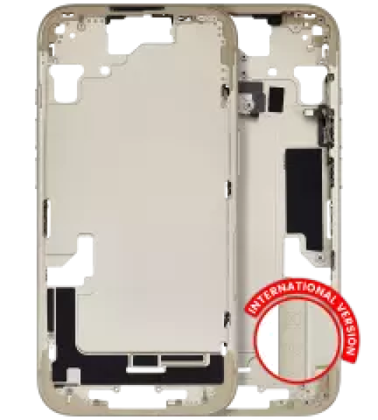 Apple iPhone 15 Middle Frame with Small Parts (No Charger Flex) - Yellow Pulled A