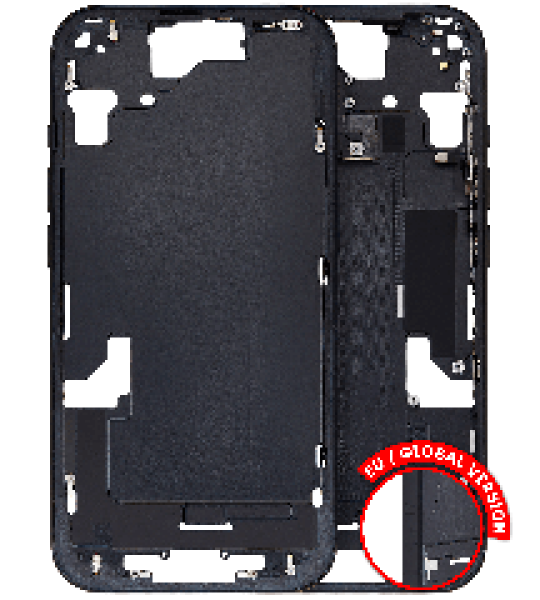 Apple iPhone 15 Middle Frame with Small Parts (No Charger Flex) - Black Pulled A