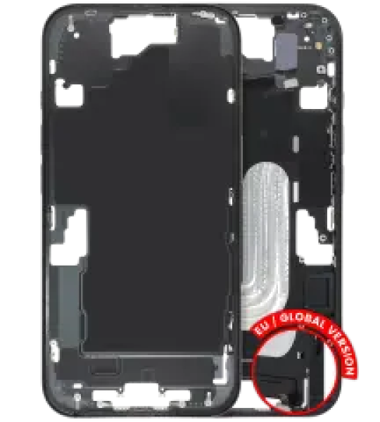 Apple iPhone 16 Middle Frame with Small Parts (No Charger Flex) - Black Pulled C