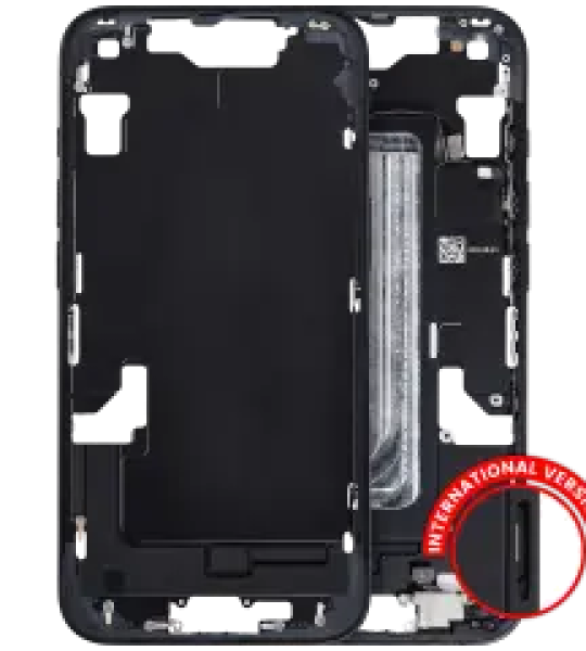 Apple iPhone 16 Middle Frame with Small Parts (No Charger Flex) - Black Pulled A