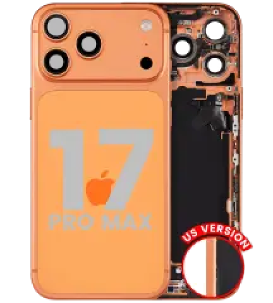 Back Housing W/ Charging Port Flex & Small Parts For iPhone 17 Pro Max (US Version) (Used OEM Pull: Grade C) (Cosmic Orange)