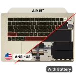 Apple Macbook Air 15 (A2941) Top Case with Keyboard & Battery (US English) - Starlight OEM-Equivalent