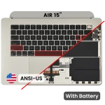 Apple Macbook Air 15 (A3114) Top Case with Keyboard & Battery (US English) - Starlight OEM-Equivalent